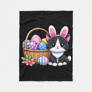 Easter Day Cat Bunny Ears Eggs Graphic Men Women K Fleece Blanket