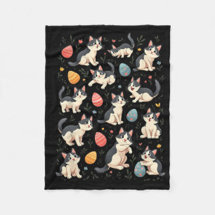 Easter Day Cat Bunny Ears Eggs Graphic Men Women K Fleece Blanket