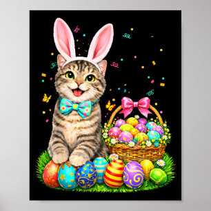 Easter Day Cat Bunny Ears Eggs Shirt Men Women Poster