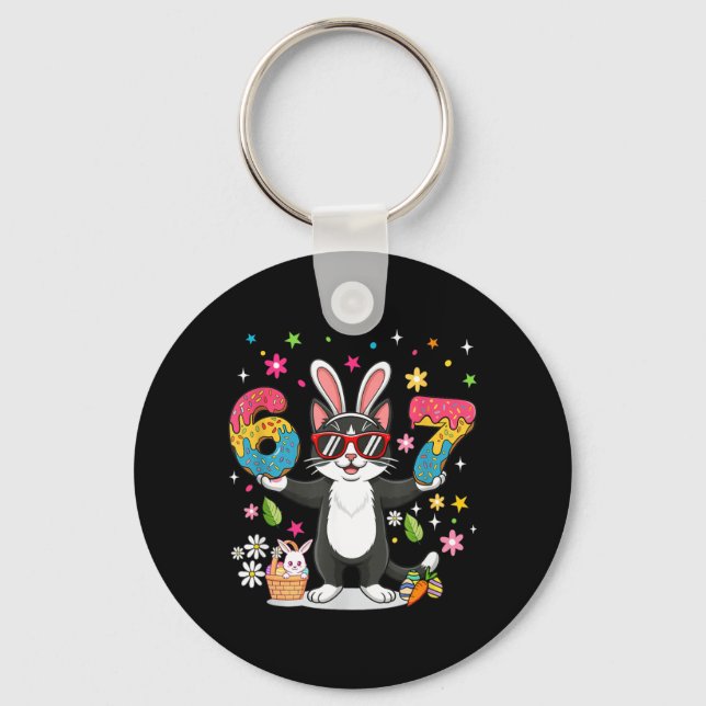Easter Day Cat Eggs Funny Bunny Six Seven 67 Key Ring (Front)