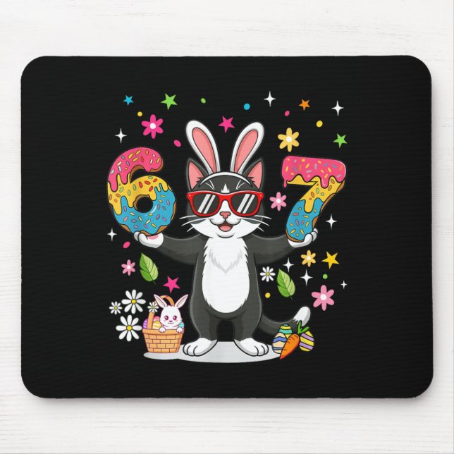 Easter Day Cat Eggs Funny Bunny Six Seven 67 Mouse Pad (Front)