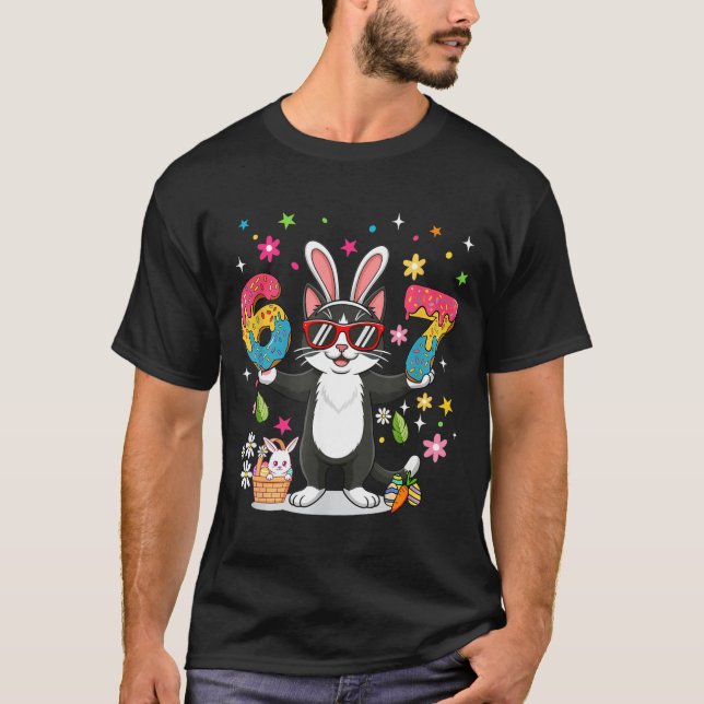 Easter Day Cat Eggs Funny Bunny Six Seven 67 T-Shirt (Front)