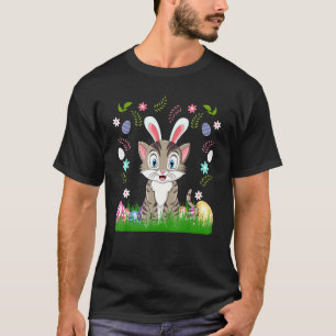 Easter Day Cat Graphic Cute Egg Basket Cat T-Shirt