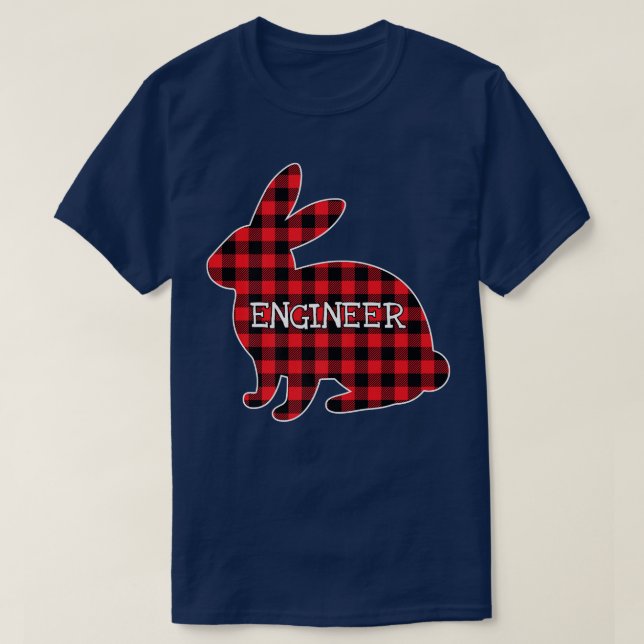 Easter Day Costume Red Plaid Bunny Graphic Enginee T-Shirt (Design Front)