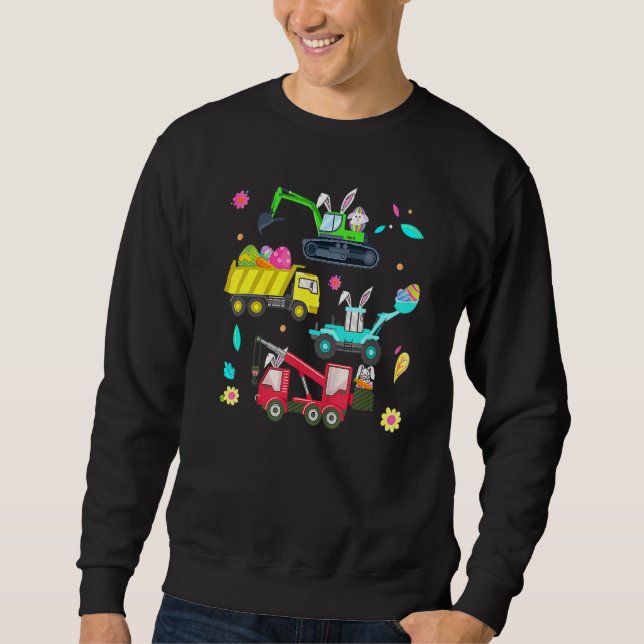 Easter Day Crane Truck Construction Bunny Ears Egg Sweatshirt (Front)