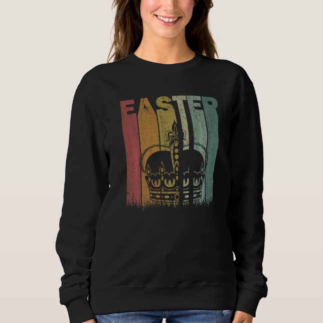 Easter Day Crown Retro Graphic Funny Easter Costum Sweatshirt (Front)