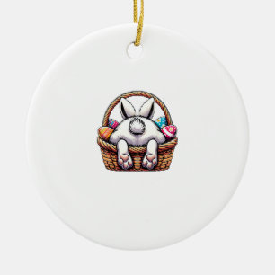 Easter Day Cute Bunny Basket Hunting Chocolate Egg Ceramic Ornament