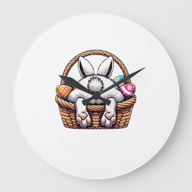 Easter Day Cute Bunny Basket Hunting Chocolate Egg Large Clock (Front)