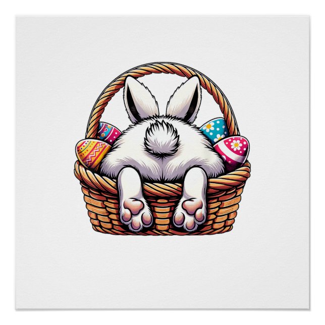 Easter Day Cute Bunny Basket Hunting Chocolate Egg Poster (Front)