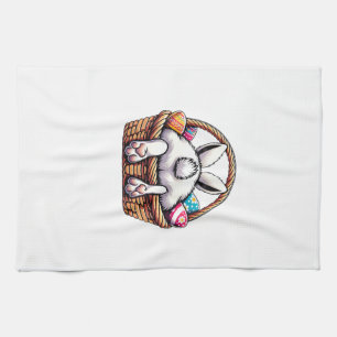 Easter Day Cute Bunny Basket Hunting Chocolate Egg Tea Towel