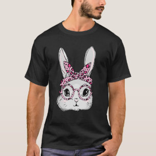 Easter Day Cute Bunny Face Sunglasses Leopard Head T-Shirt