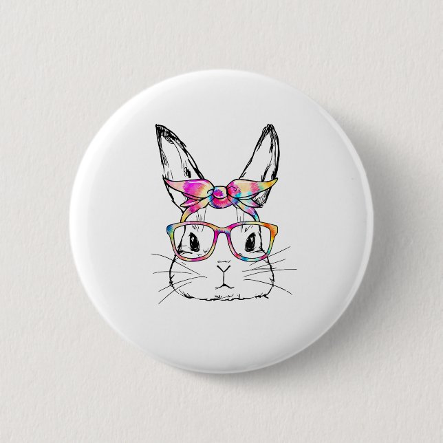 Easter Day Cute Bunny Face Tie Dye Glasses Womens  6 Cm Round Badge (Front)