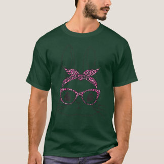 Easter Day Cute Bunny Rabbit Face with Leopard Pin T-Shirt