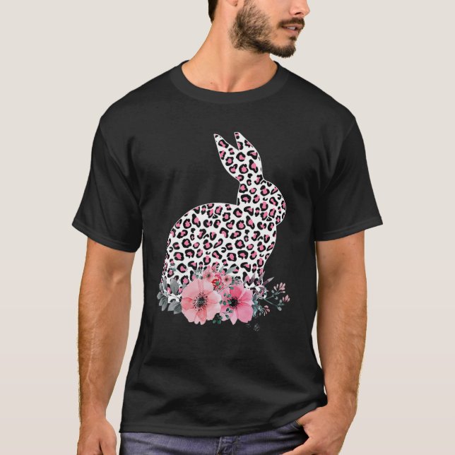 Easter Day Cute Bunny Rabbit Leopard Flower Girls T-Shirt (Front)