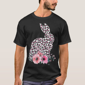 Easter Day Cute Bunny Rabbit Leopard Flower Girls  T-Shirt