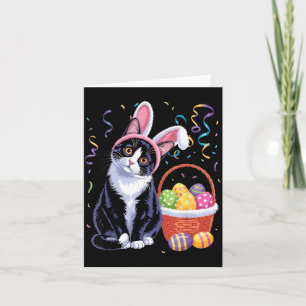 Easter Day Cute Cat Bunny Ears Eggs Men Women Card