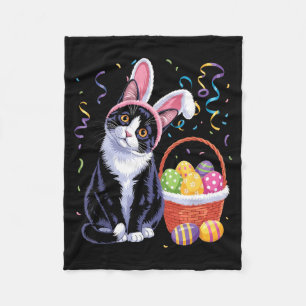 Easter Day Cute Cat Bunny Ears Eggs Men Women Fleece Blanket