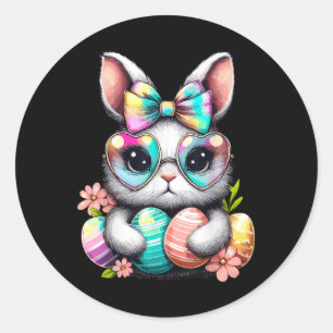 Easter Day Cute Rabbit Face Tie Dye Eggs Girls Bun Classic Round Sticker