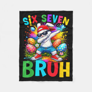 Easter Day Dabbing Bunny Rabbit Six Seven Bruh Mem Fleece Blanket