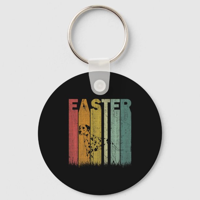 Easter Day Dalmatian Dog Retro Graphic Funny Easte Key Ring (Front)