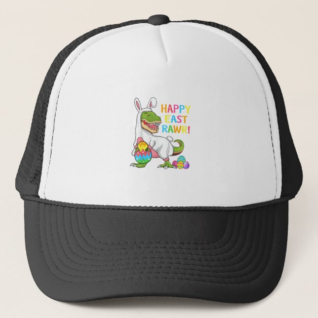Easter Day Dinosaur Funny Happy Eastrawr T Rex Eas Trucker Hat (Front)
