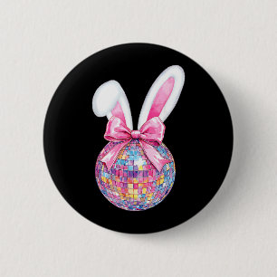 Easter Day Disco Ball Bunny Ears Coquette Bow 6 Cm Round Badge