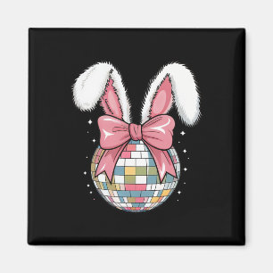 Easter Day Disco Byll Bunny Ears Pink Bow Retro Wo Magnet