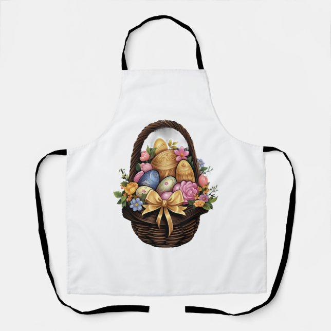 Easter Day Easter Basket Colourful Eggs Flowers  Apron (Front)