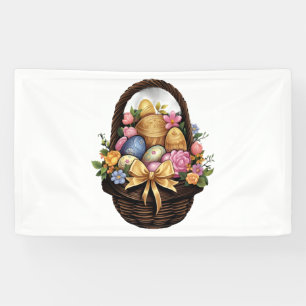 Easter Day Easter Basket Colourful Eggs Flowers  Banner