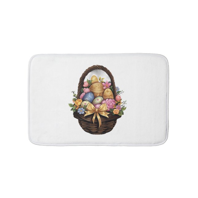 Easter Day Easter Basket Colourful Eggs Flowers  Bath Mat (Front)