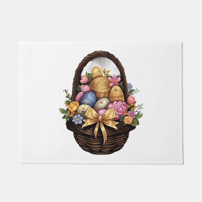 Easter Day Easter Basket Colourful Eggs Flowers  Doormat (Front)