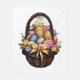 Easter Day Easter Basket Colourful Eggs Flowers  Fleece Blanket