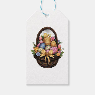 Easter Day Easter Basket Colourful Eggs Flowers Gift Tags