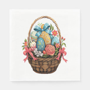 Easter Day Easter Basket Colourful Eggs Flowers Napkin