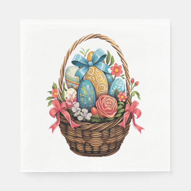 Easter Day Easter Basket Colourful Eggs Flowers   Napkin (Front)
