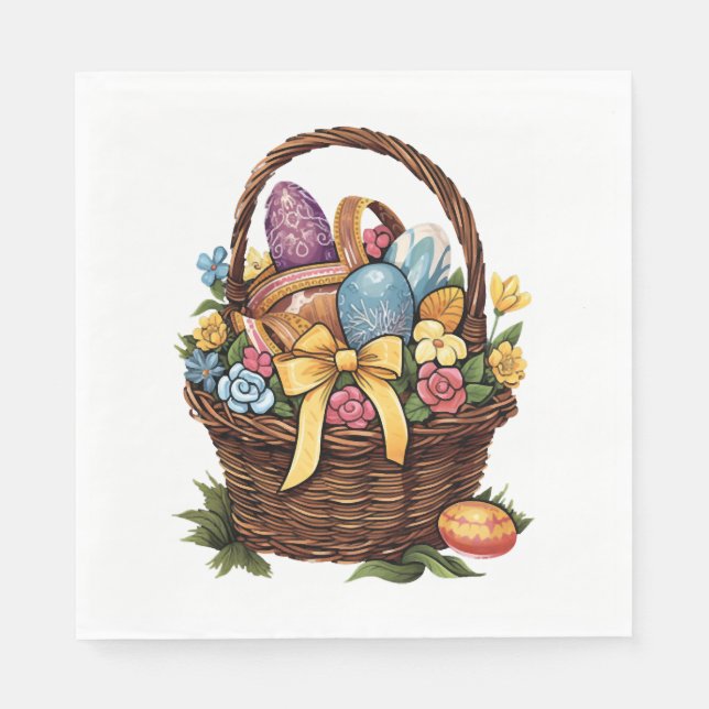 Easter Day Easter Basket Colourful Eggs Flowers    Napkin (Front)
