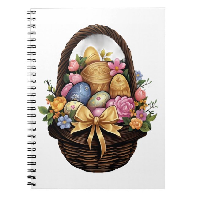 Easter Day Easter Basket Colourful Eggs Flowers  Notebook (Front)