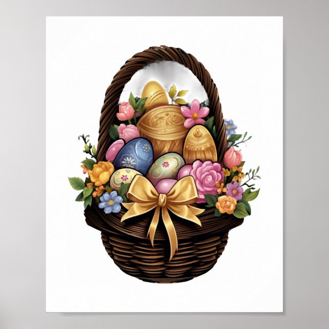 Easter Day Easter Basket Colourful Eggs Flowers  Poster (Front)