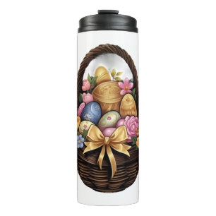 Easter Day Easter Basket Colourful Eggs Flowers Thermal Tumbler