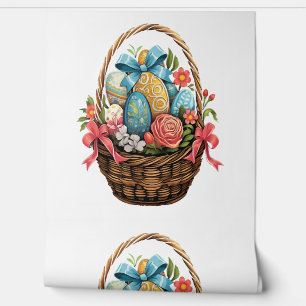 Easter Day Easter Basket Colourful Eggs Flowers Wallpaper
