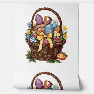 Easter Day Easter Basket Colourful Eggs Flowers Wallpaper