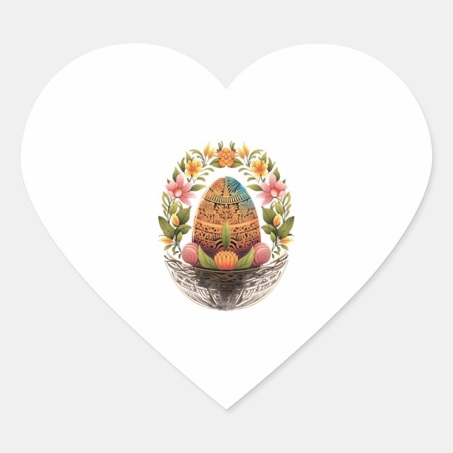 Easter Day Easter Egg Basket Mandala Art Egg Hunt  Heart Sticker (Front)