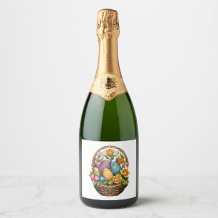 Easter Day Easter Egg Basket Mandala Art Egg Hunt Sparkling Wine Label