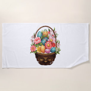 Easter Day Easter Egg Basket Spring Flowers Beach Towel