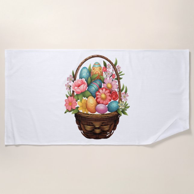 Easter Day Easter Egg Basket Spring Flowers    Beach Towel (Front)