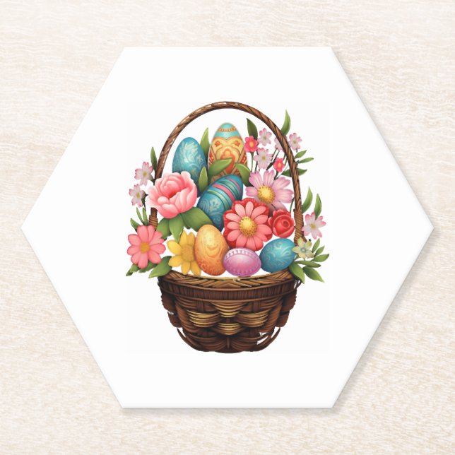 Easter Day Easter Egg Basket Spring Flowers    Paper Coaster (Front)