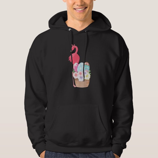 Easter Day  Easter Flamingo Easter Bunny Egg Baske Hoodie (Front)