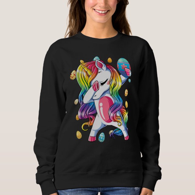 Easter Day Girls Dabbing Unicorn Dab Egg Hunt Unic Sweatshirt (Front)