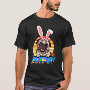 Easter Day Happy Easter Three Pug Wearing Bunny E T-Shirt