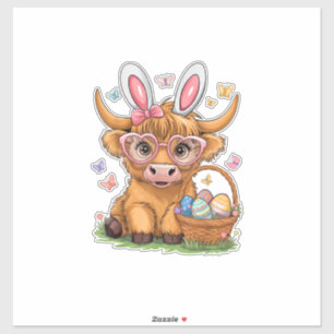 Easter Day Highland Cow Cute Easter Bunny Farmer W